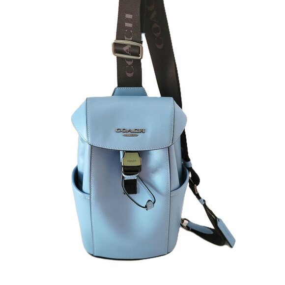 Coach CBI69 Racer Pack Sling Bag Smooth Leather Pool Blue Messenger - Picture 1 of 7